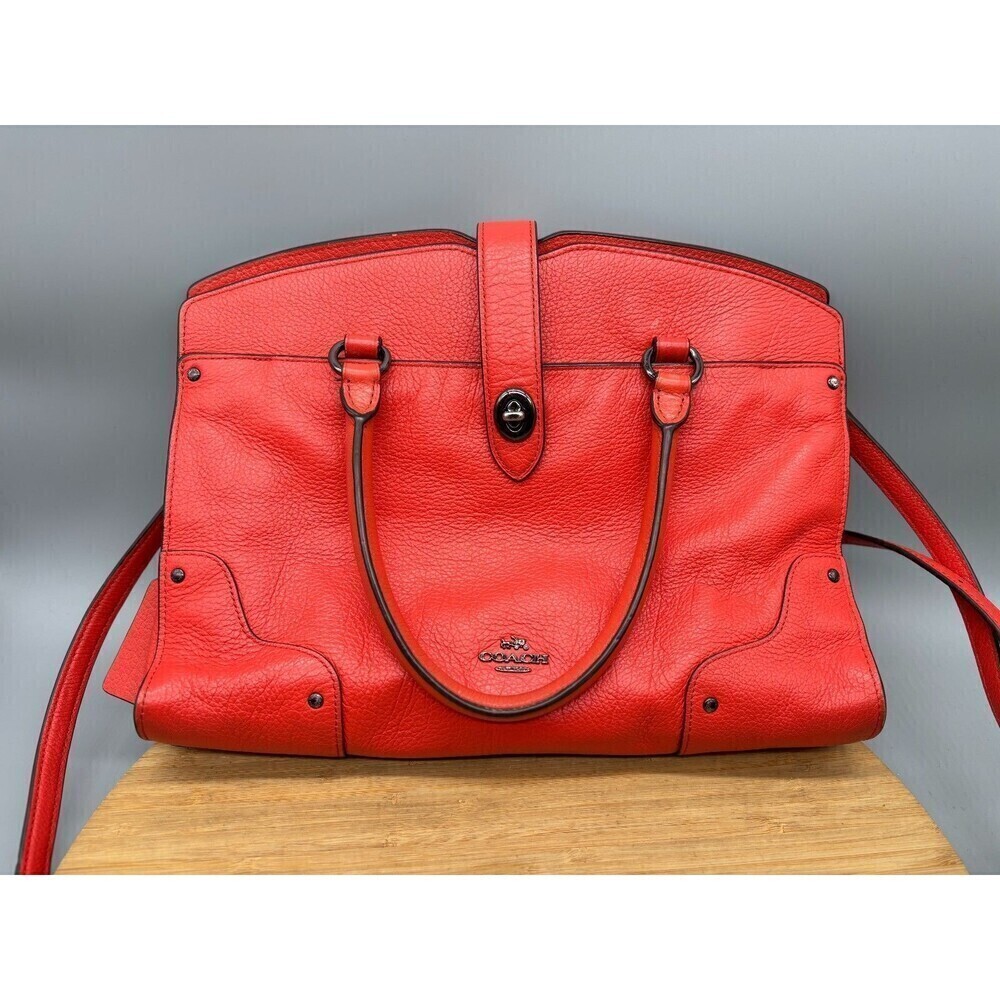 Coach Mercer Red Grain Leather Satchel 30 Purse Shoulder Hand Bag Style 37575